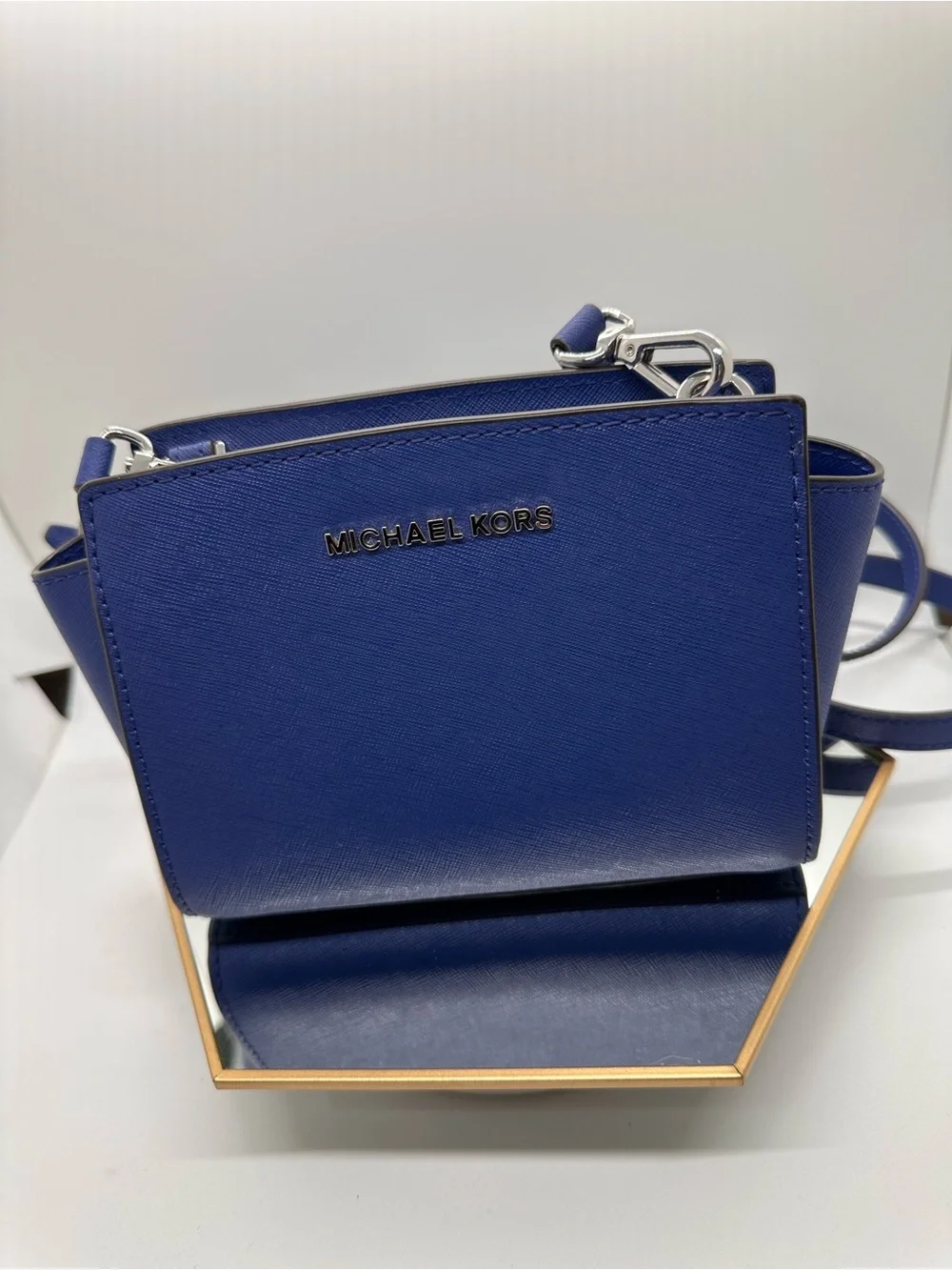 MICHAEL KORS Mini Selma Navy Saffiano Leather Crossbody Bag - Picture 1 of 10